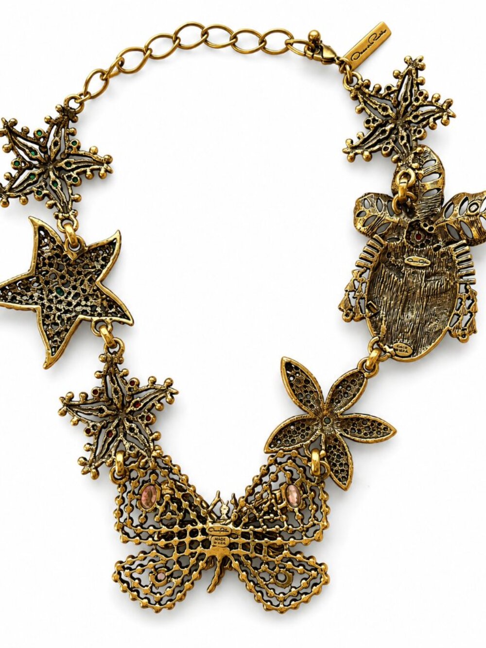 Very Rare Oscar de la Renta Mixed Media Charm Statement Necklace 18"-22" - Picture 4 of 4